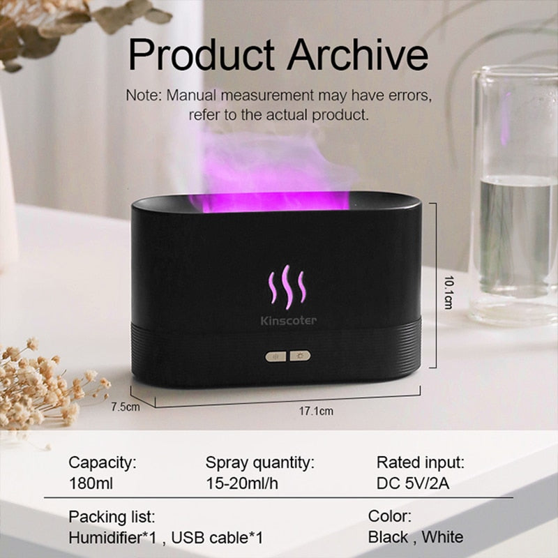 Umidificador de Ar Ultrassônico Kinscoter // Difusor de Aroma Nebulizador Cool Mist Maker Led // Difusor p/ Óleo Essencial // Lâmpada de Chama