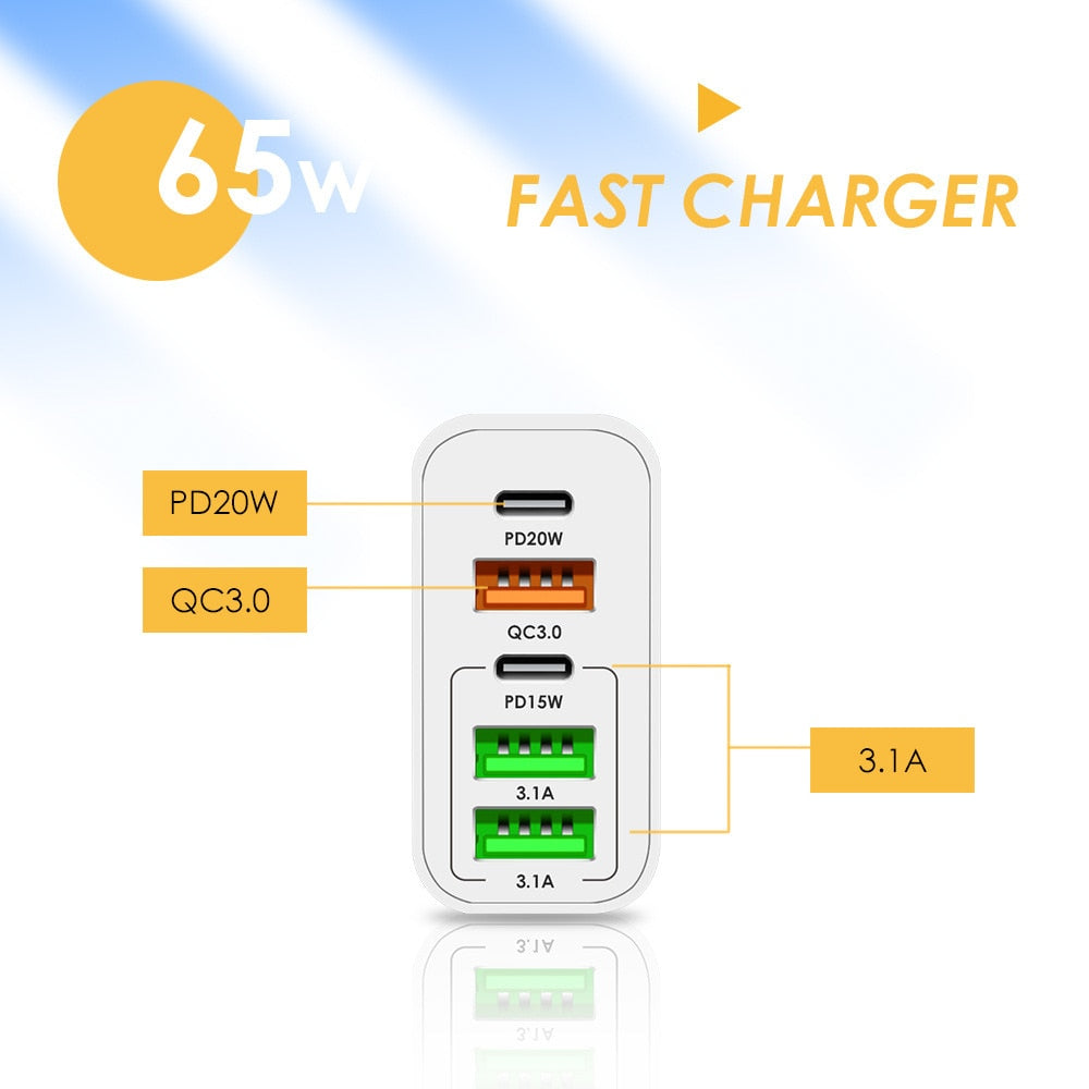 Carregador USB C de Alta Performance 65W // Carregamento rápido // Tipo C PD QC3.0 // Adaptador de Celular para iPhone Xiaomi Huawei Samsung ipad Realme oneplus Tablet