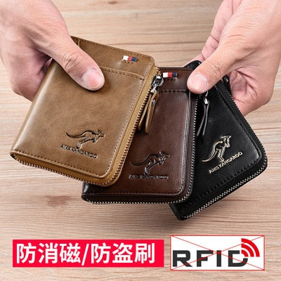 Carteira Masculina Antirroubo de Couro Canguru Vintage com Bloqueio de RFID (Sinal de Cartões por Aproximação) // Porque Segurança é Fundamental!!!