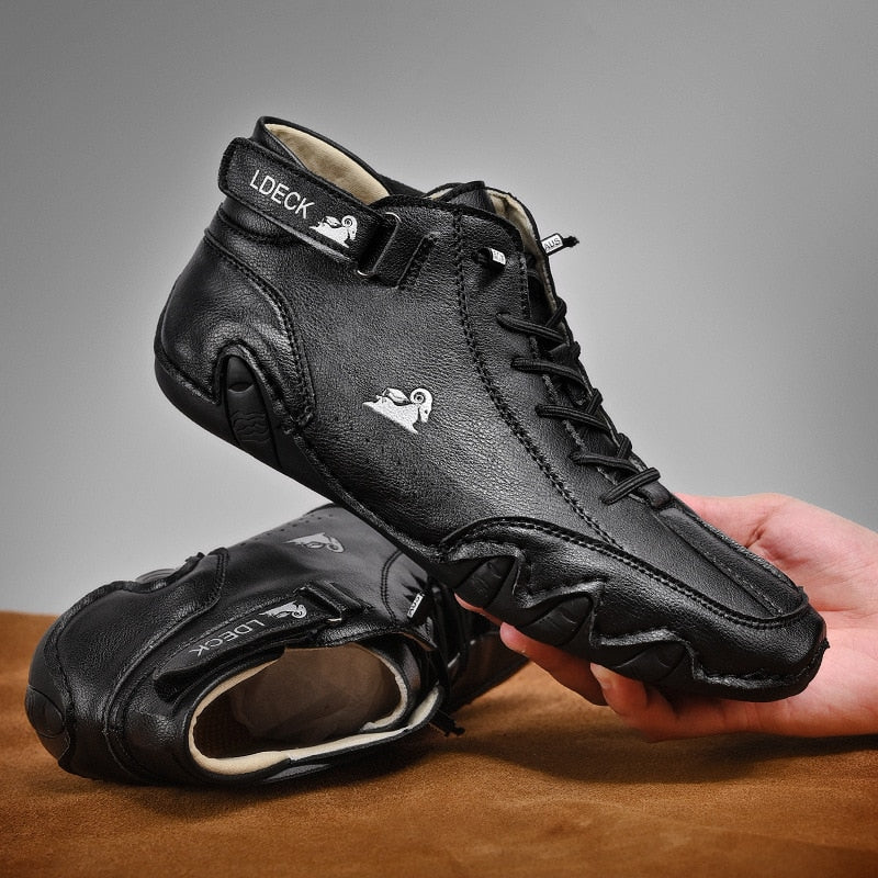 2025 Novo Tênis Mocassim Materswe Designer da Moda // Sapato Masculino Casual // Tênis de Cano Alto com Cadarço // Botas de Tornozelo // Muito Confortável!!!