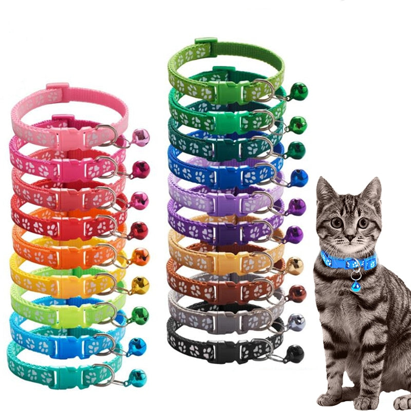Coleira para Animais de Estimação com Pegada de Sino de Desenho Animado Colorida // Para Filhote de Cachorro e para Gatinho