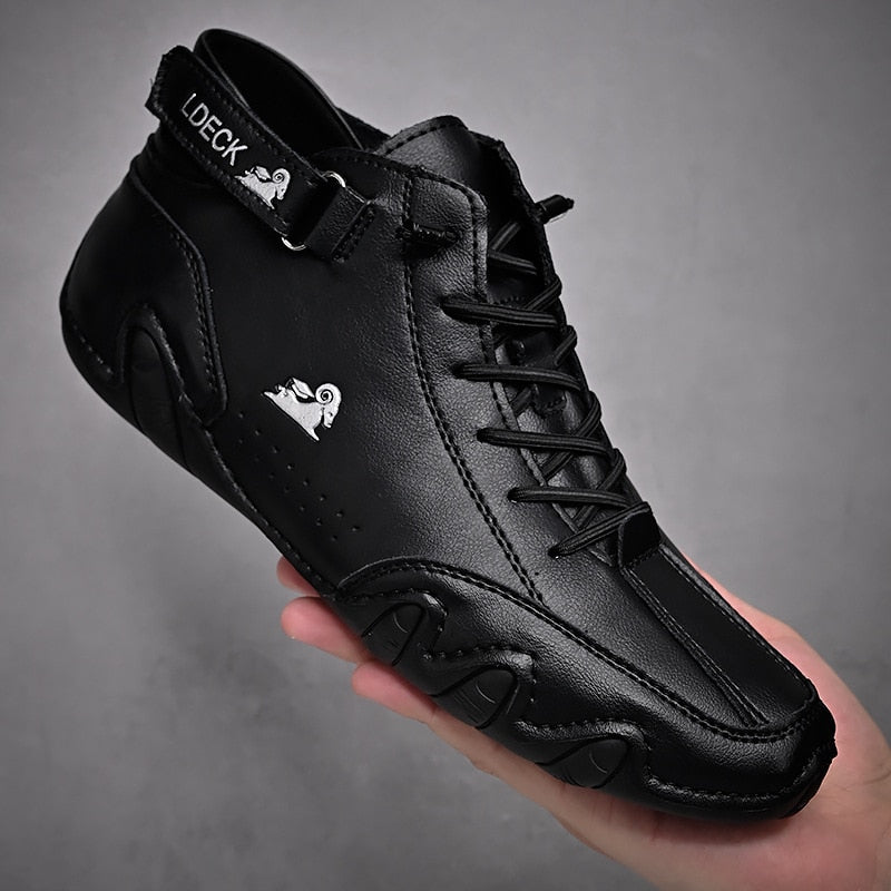 2025 Novo Tênis Mocassim Materswe Designer da Moda // Sapato Masculino Casual // Tênis de Cano Alto com Cadarço // Botas de Tornozelo // Muito Confortável!!!
