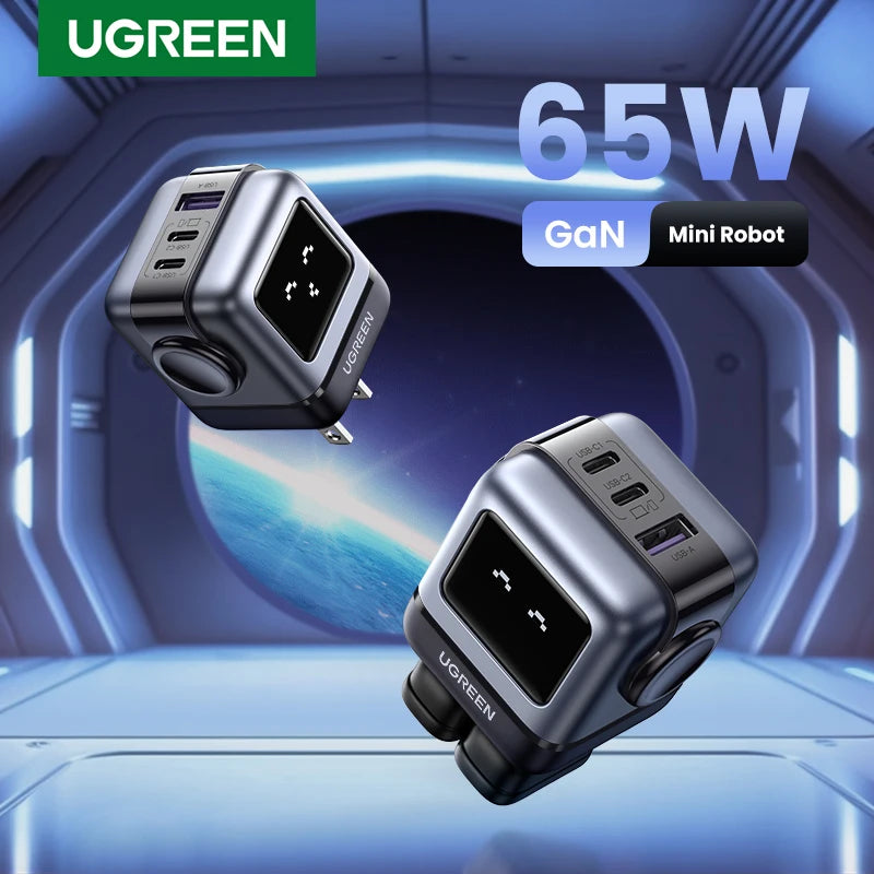 New! Carregador Robô Design PD UGREEN 65W // Gan Carregador Rápido PPS PD3.0 para iPhone 15 14 13 Carga Rápida para Xiaomi Laptop Macbook