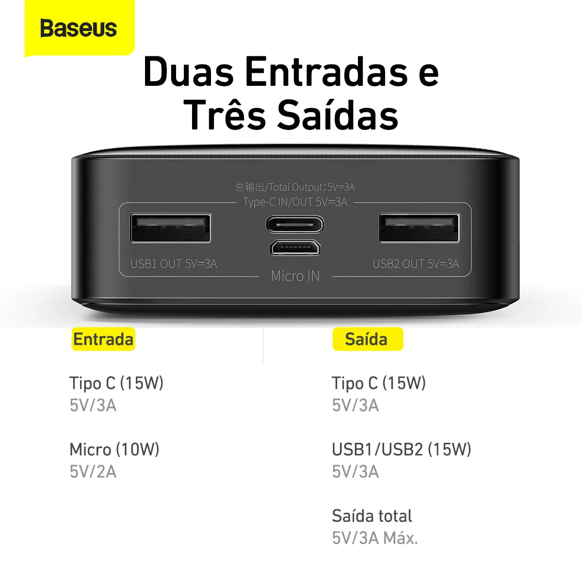 Powerbank Baseus 20.000mah 15w // Com Indicador De Carga LED // Carregamento Rapido // Bateria de Polimero de Litio de Alta Densidade