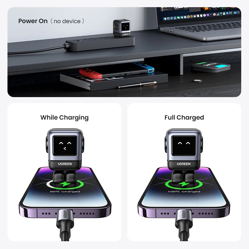 New! Carregador Robô Design PD UGREEN 65W // Gan Carregador Rápido PPS PD3.0 para iPhone 15 14 13 Carga Rápida para Xiaomi Laptop Macbook