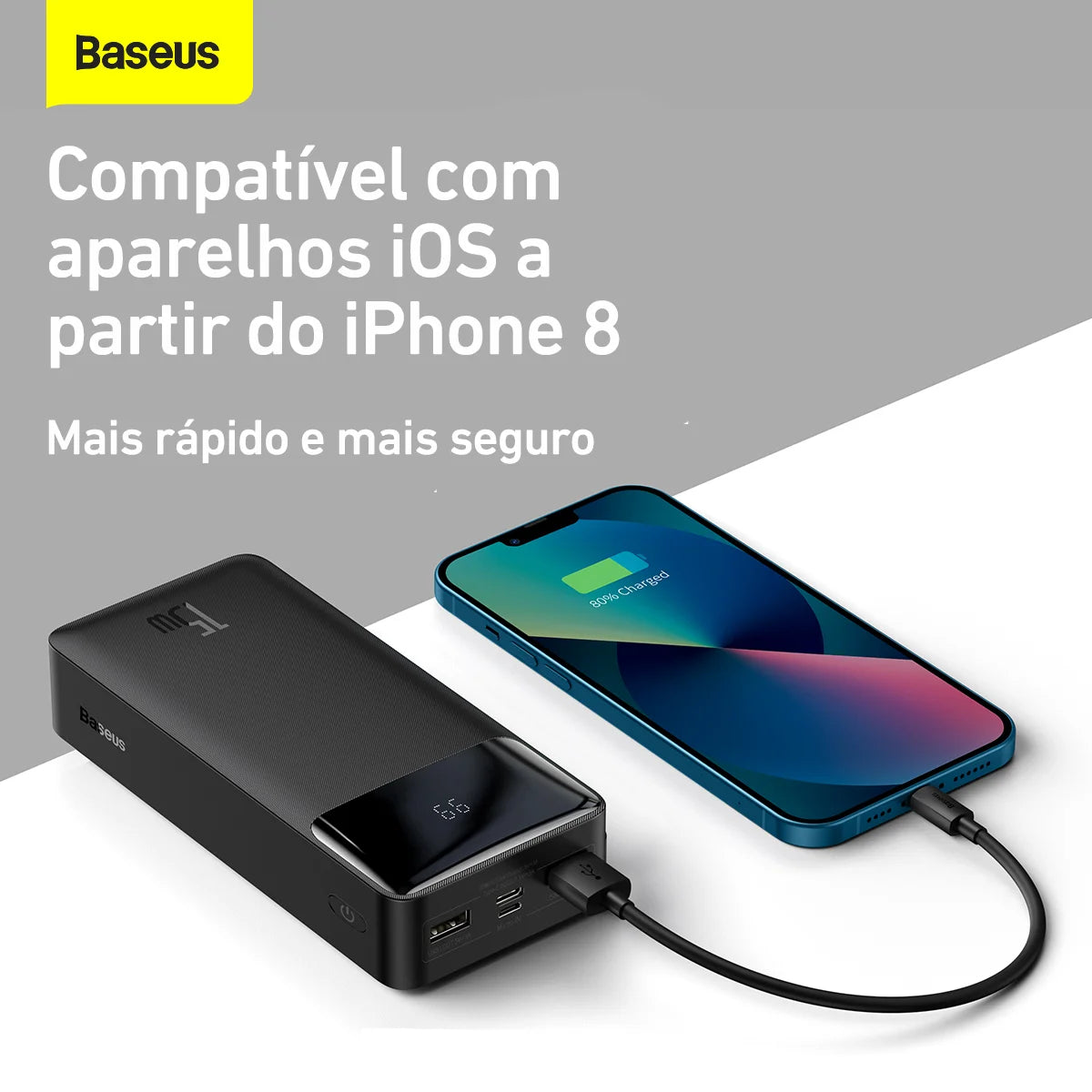 Powerbank Baseus 30.000mah 15w // Carregador Portátil Recarregável USB Alta Resistência // Display Digital // Carga Rápida // ENVIO IMEDIATO