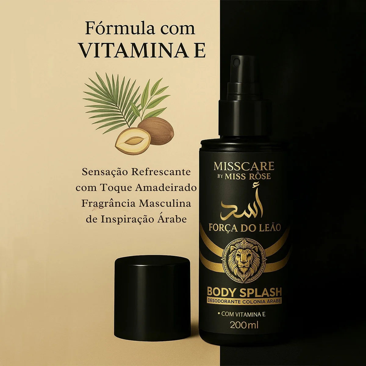 🦁BODY SPLASH FORÇA DO LEÃO - 200ML // Fragrância Masculina Intensa c/ Inspiração Árabe // Ideal p/ Homens que Desejam se Destacar com Estilo e Sofisticação.
