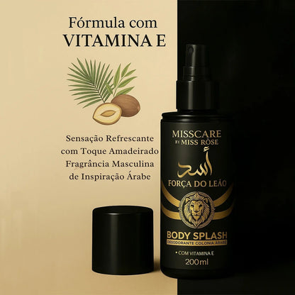 🦁BODY SPLASH FORÇA DO LEÃO - 200ML // Fragrância Masculina Intensa c/ Inspiração Árabe // Ideal p/ Homens que Desejam se Destacar com Estilo e Sofisticação.