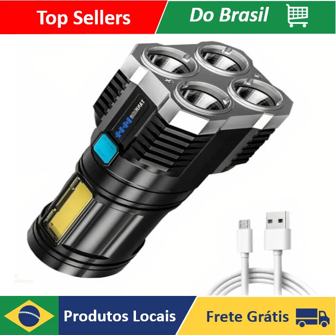 Lanterna Led Prova Dágua // 4 Núcleos Potente // Usb Recarregável // ENVIO RAPIDO PARA TODO O BRASIL