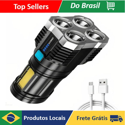 Lanterna Led Prova Dágua // 4 Núcleos Potente // Usb Recarregável // ENVIO RAPIDO PARA TODO O BRASIL