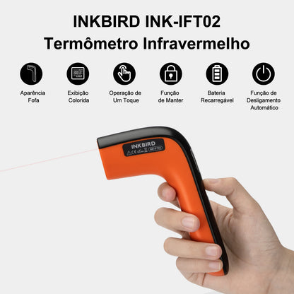 Termômetro Infravermelho a Laser s/ Contato INKBIRD // INK-IFT02 12:1 D:S c/ Pistola de Temperatura // Recarregável e Suporte p/ Medição de Distância de 36 cm