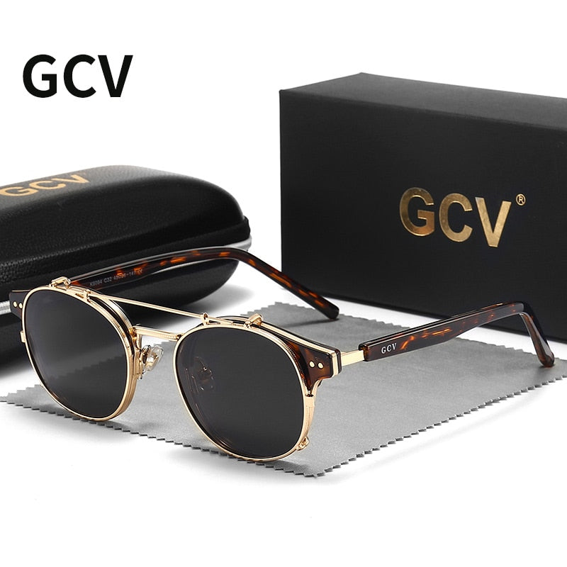 Óculos de Sol GCV com Lente Removível // Dupla Camada // Óculos Blu-Ray Acetato // Gótico Retro Steampunk // Lindos Óculos de Sol com Proteção UV400, POLARIZADO, ESPELHO, Antirreflexo