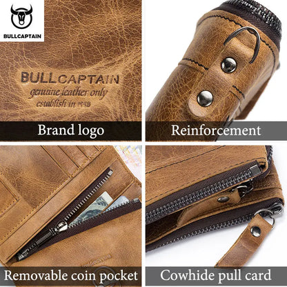 Carteira Masculina BULLCAPTAIN em Couro Autêntico // Modelo Curto // Estilo Retrô // Com aAlta Proteção RFID // Nova Carteira Curta.