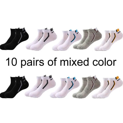 10 Pares de Meias Masculinas de Alta Qualidade // Meias Esportivas Respiráveis de Algodão // Malha, Casuais, Atléticas, de Verão, de Corte Fino // Curtas, tamanho 38-48