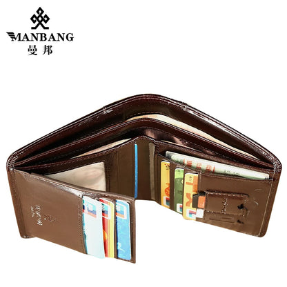 Carteira ManBang Estilo Clássico // Carteira Masculina de Couro Legítimo // Curta // Porta-Cartões // Carteira Masculina Fashion de Alta Qualidade
