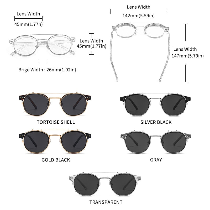 Óculos de Sol GCV com Lente Removível // Dupla Camada // Óculos Blu-Ray Acetato // Gótico Retro Steampunk // Lindos Óculos de Sol com Proteção UV400, POLARIZADO, ESPELHO, Antirreflexo