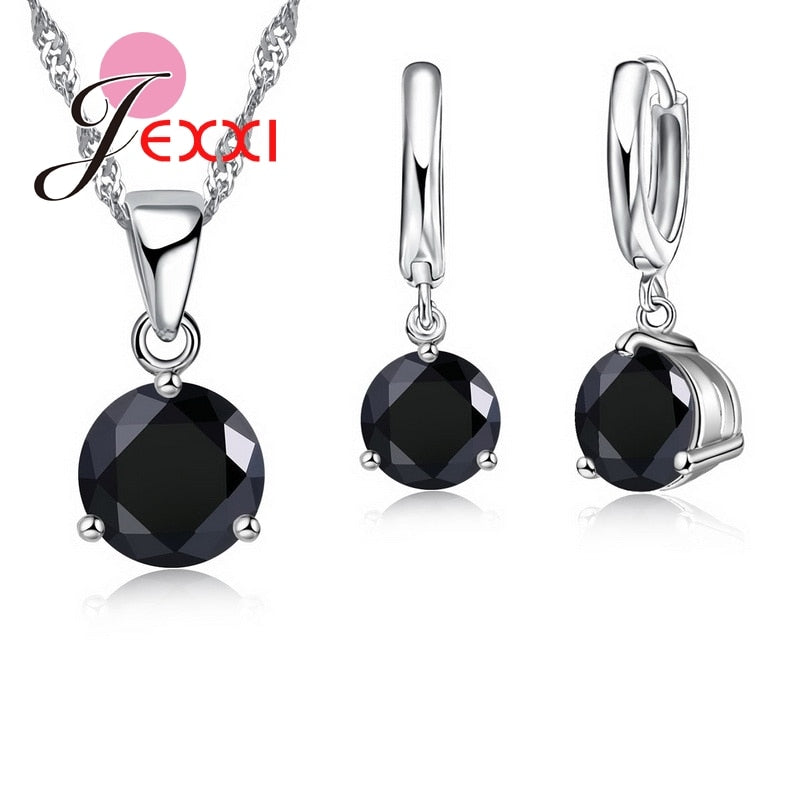 Novo Conjunto de Colares de Cristal JEXXI // 5 Cores Pingentes de Prata Esterlina 925 // Lindos Conjuntos de Jóias de Zircão Cúbico c/Brincos. Simplesmente Irresistíveis!!!