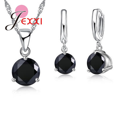 Novo Conjunto de Colares de Cristal JEXXI // 5 Cores Pingentes de Prata Esterlina 925 // Lindos Conjuntos de Jóias de Zircão Cúbico c/Brincos. Simplesmente Irresistíveis!!!