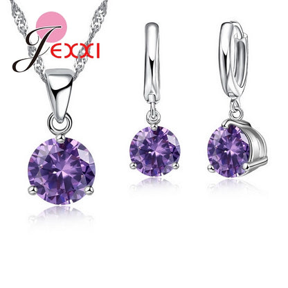 Novo Conjunto de Colares de Cristal JEXXI // 5 Cores Pingentes de Prata Esterlina 925 // Lindos Conjuntos de Jóias de Zircão Cúbico c/Brincos. Simplesmente Irresistíveis!!!