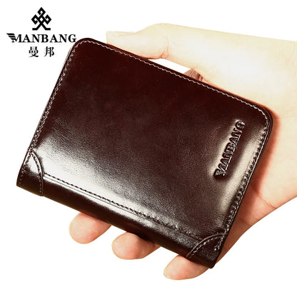 Carteira ManBang Estilo Clássico // Carteira Masculina de Couro Legítimo // Curta // Porta-Cartões // Carteira Masculina Fashion de Alta Qualidade