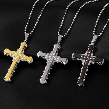 Novo Pingente Masculino Poder da Cruz de Cristal // SUMENG 2026 // Zircônias nas Cores Dourado/Preto/Azul // Colar em Aço Inoxidável