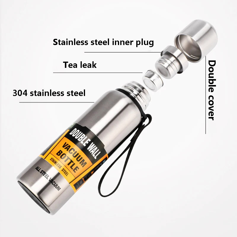 Garrafa Térmica DEOUNY de Parede Dupla com Alça // Em Aço Inoxidável // Com Isolamento a Vácuo  // Disponível em tamanhos grandes: 0,5L / 0,75L / 1L / 1,5L