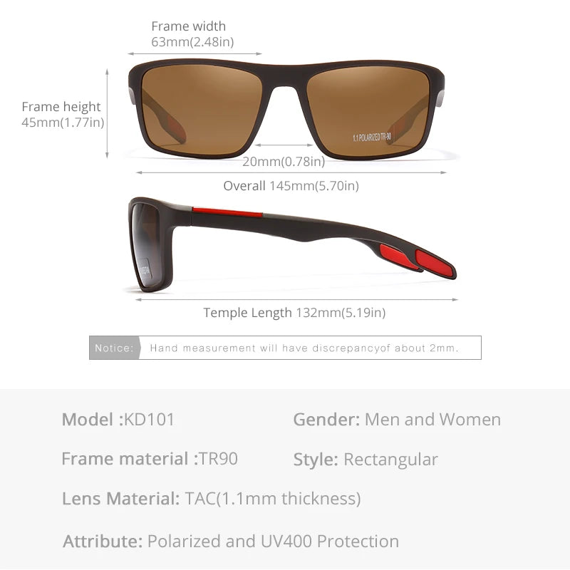 Óculos de Sol Retangulares Ultraleves KDEAM TR90 // Masculinos c/ Lentes Polarizadas TAC de 1,1 mm de Espessura // Ideais para Dirigir e Esportes Femininos // Categoria 3