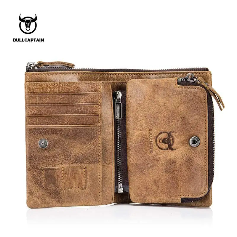 Carteira Masculina BULLCAPTAIN em Couro Autêntico // Modelo Curto // Estilo Retrô // Com aAlta Proteção RFID // Nova Carteira Curta.