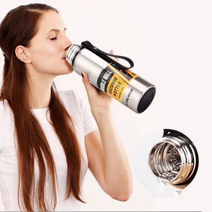 Garrafa Térmica DEOUNY de Parede Dupla com Alça // Em Aço Inoxidável // Com Isolamento a Vácuo  // Disponível em tamanhos grandes: 0,5L / 0,75L / 1L / 1,5L