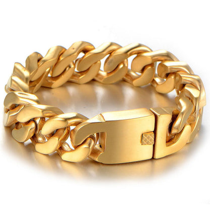 Pulseira Meio-fio Cubano de Aço Inoxidável Dourado Forte e Pesado // Pulseira Masculina Corrente 9"(Nove polegadas) // Pulseira Masculina de Alta Qualidade