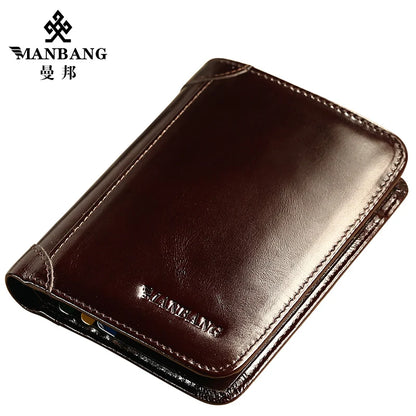 Carteira ManBang Estilo Clássico // Carteira Masculina de Couro Legítimo // Curta // Porta-Cartões // Carteira Masculina Fashion de Alta Qualidade