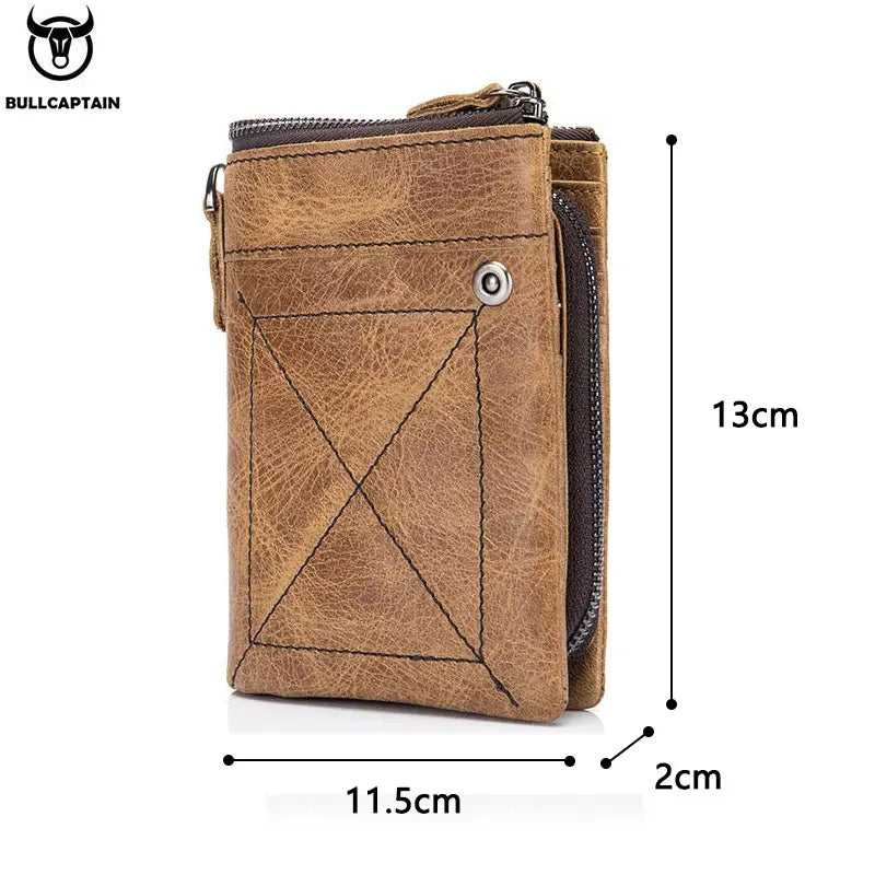 Carteira Masculina BULLCAPTAIN em Couro Autêntico // Modelo Curto // Estilo Retrô // Com aAlta Proteção RFID // Nova Carteira Curta.
