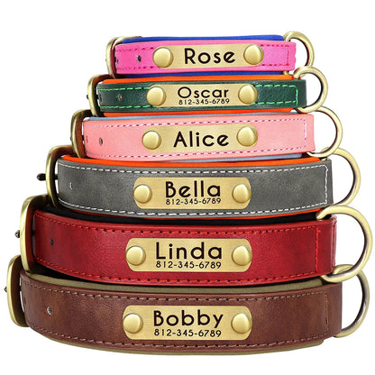 Coleira de Couro Personalizada para Cães // Conjunto de Coleira de Couro Acolchoada e Macia // Para Cães Pequenos, Médios e Grandes // Com Placa de Identificação Gravada Grátis. Um Charme!!!