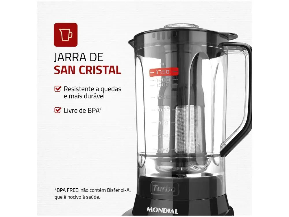 Liquidificador Mondial Turbo L-900 FB // Com Filtro de 5 Velocidades 900W // Preto-220V