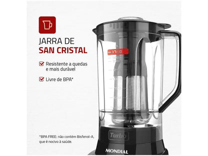 Liquidificador Mondial Turbo L-900 FB // Com Filtro de 5 Velocidades 900W // Preto-220V