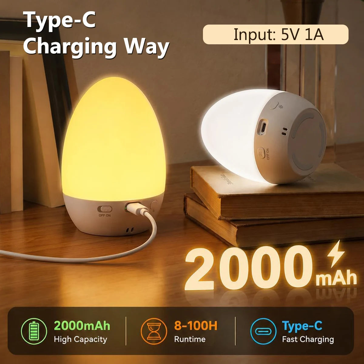 Luz Noturna Infantil em Formato de Ovo // Ideal p/ Amamentação e Presente // 3 Temperaturas de Cor e 12 Cores RGB // Toque Suave (Textura Agradável) // Iluminação Ambiente p/ o Quarto
