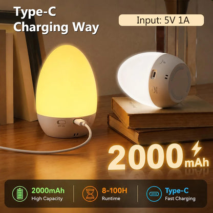 Luz Noturna Infantil em Formato de Ovo // Ideal p/ Amamentação e Presente // 3 Temperaturas de Cor e 12 Cores RGB // Toque Suave (Textura Agradável) // Iluminação Ambiente p/ o Quarto
