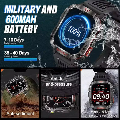Novo relógio Inteligente Militar Robusto de Fitness 2025 Masculino // Com GPS / Lanterna / Bússola // Bateria de 600 mAh p/ Xiaomi // Relógio Inteligente Esportivo