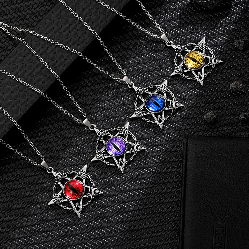 Colar c/ Pingente // Força e Proteção // Unissex // Estilo Punk Retrô // Forma de Pentagrama Devil's Eye  // Colar de Metal não Ajustável // Joia da Moda p/ Presente.