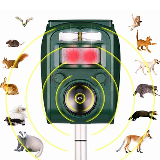 Repelente Ultrassônico de Animais Movido a Energia Solar // Com Pensor PIR // Repelente p/ Áreas Externas // Repelente de Pragas de Jardim // Ratos, Pássaros e Morcegos // Mantém os Animais Longe