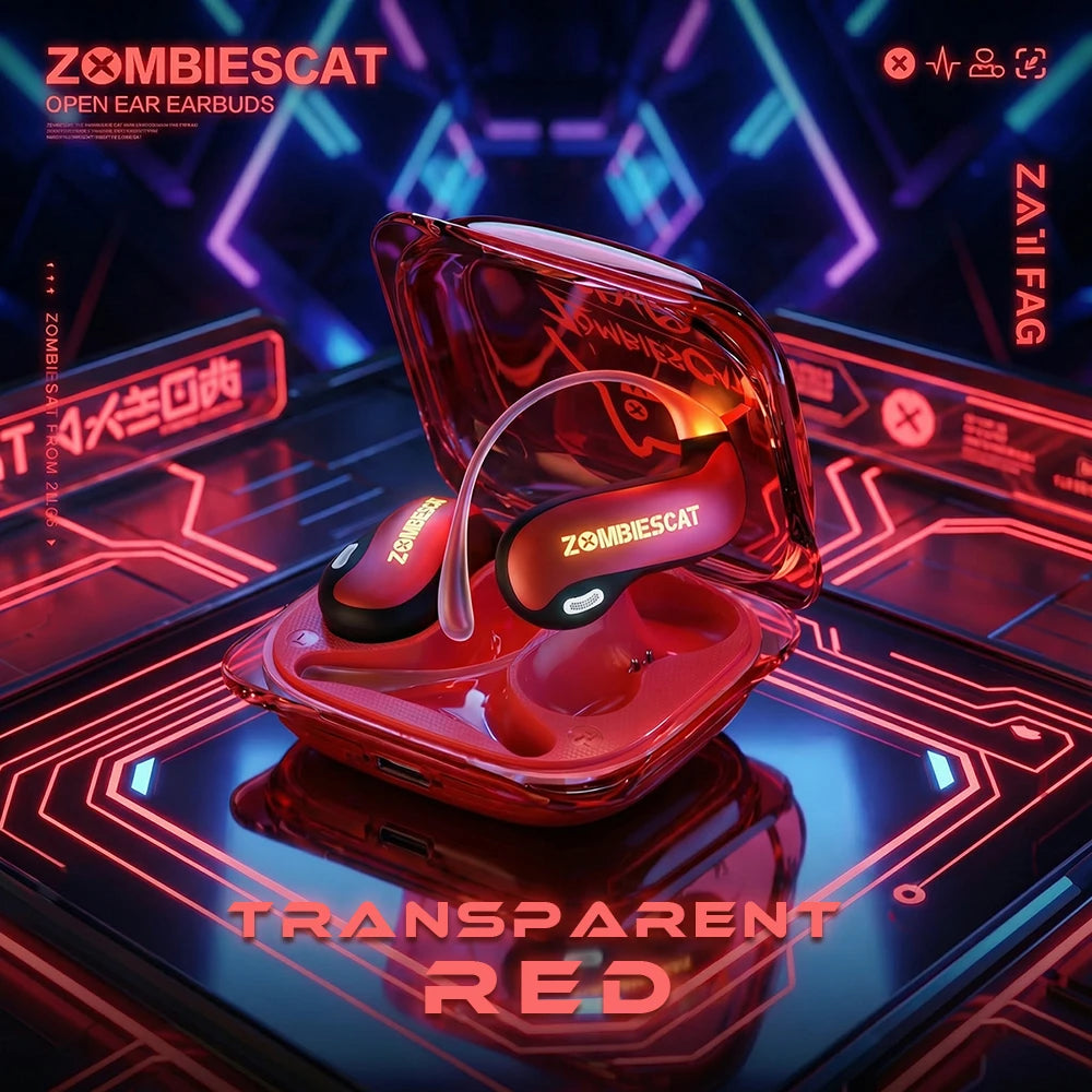 Fone de Ouvido s/ Fio Zombies Cat B22 OWS Bluetooth 6.0 com IA // Tradução Automática // Condução de ar // Luz de segurança // Ideal p/ Esportes e Com Aplicativo Integrado.