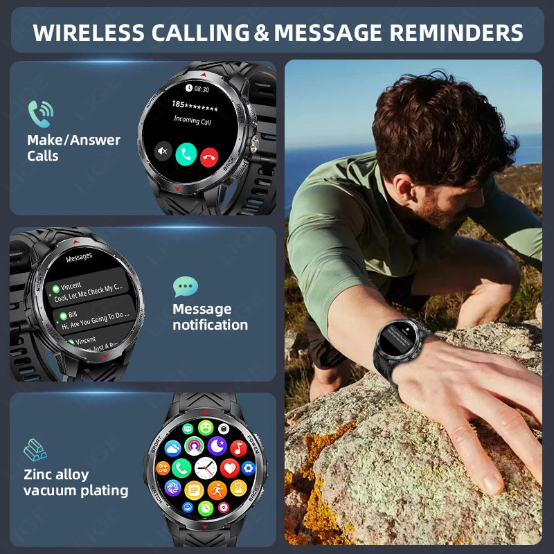 Relógio Inteligente Masculino LIGE c/ Bateria de 1100mAh // Resistente à Água 30m // Chamadas Bluetooth / Monitor de Frequência Cardíaca / Monitor de Sono e Lanterna // Ideal para Esportes.