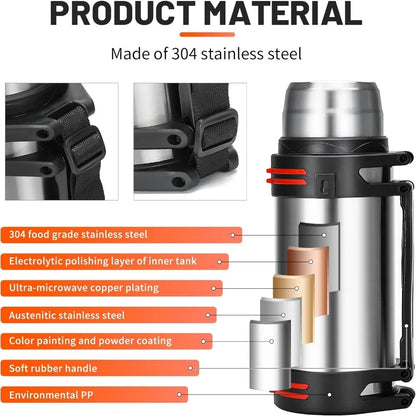 Garrafa Térmica de Aço Inoxidável c/ Grande Capacidade // Garrafa Térmica c/ Isolamento a Vácuo p/ Água // Para Viagens ao Ar Livre // Para Manter Aquecido Também