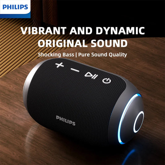 Caixa de Som Portátil Sem Fio Philips TAS3209 p/ Uso Externo // Com Iluminação Colorida // Bateria de 1800mAh e Som Incrível p/ Acampamentos