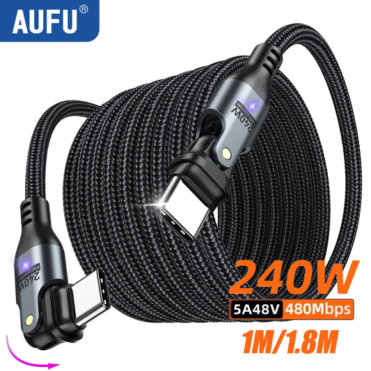 Cabo USB Tipo C AUFU 240 W para MacBook Pro // Carregamento Rápido 3.1 5 A // Cabo USB C para iPhone 15, Samsung Xiaomi