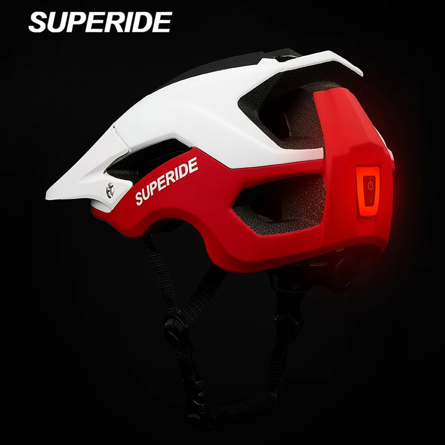 Capacete de Ciclismo SUPERIDE Unissex MTB // Com Luz Traseira Recarregável Integrada // Ultraleve // Para Ciclismo de Estrada e Montanha.