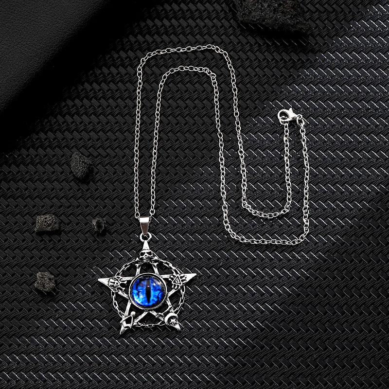 Colar c/ Pingente // Força e Proteção // Unissex // Estilo Punk Retrô // Forma de Pentagrama Devil's Eye  // Colar de Metal não Ajustável // Joia da Moda p/ Presente.