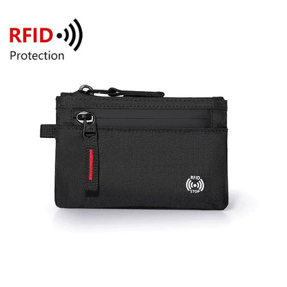 Carteira Masculina RFID Porta-Cartões // De Nylon // Fina com Zíper // Porta-Cartões // Bolsa Tática Masculina // Porta-Moedas c/ Mosquetão