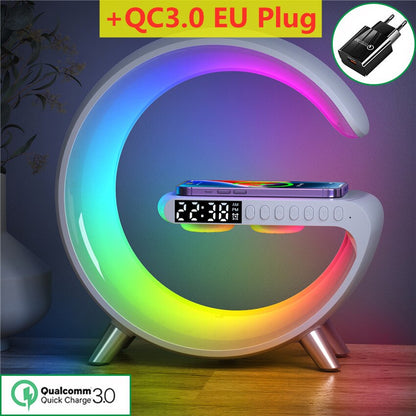 Suporte de Carregador Sem Fio de 15 W LED RGB // Luz de Mesa Alto-Falante // APP Controle para iPhone 14 13 12 11 X 8 // Estação de Carregamento Rápido Samsung