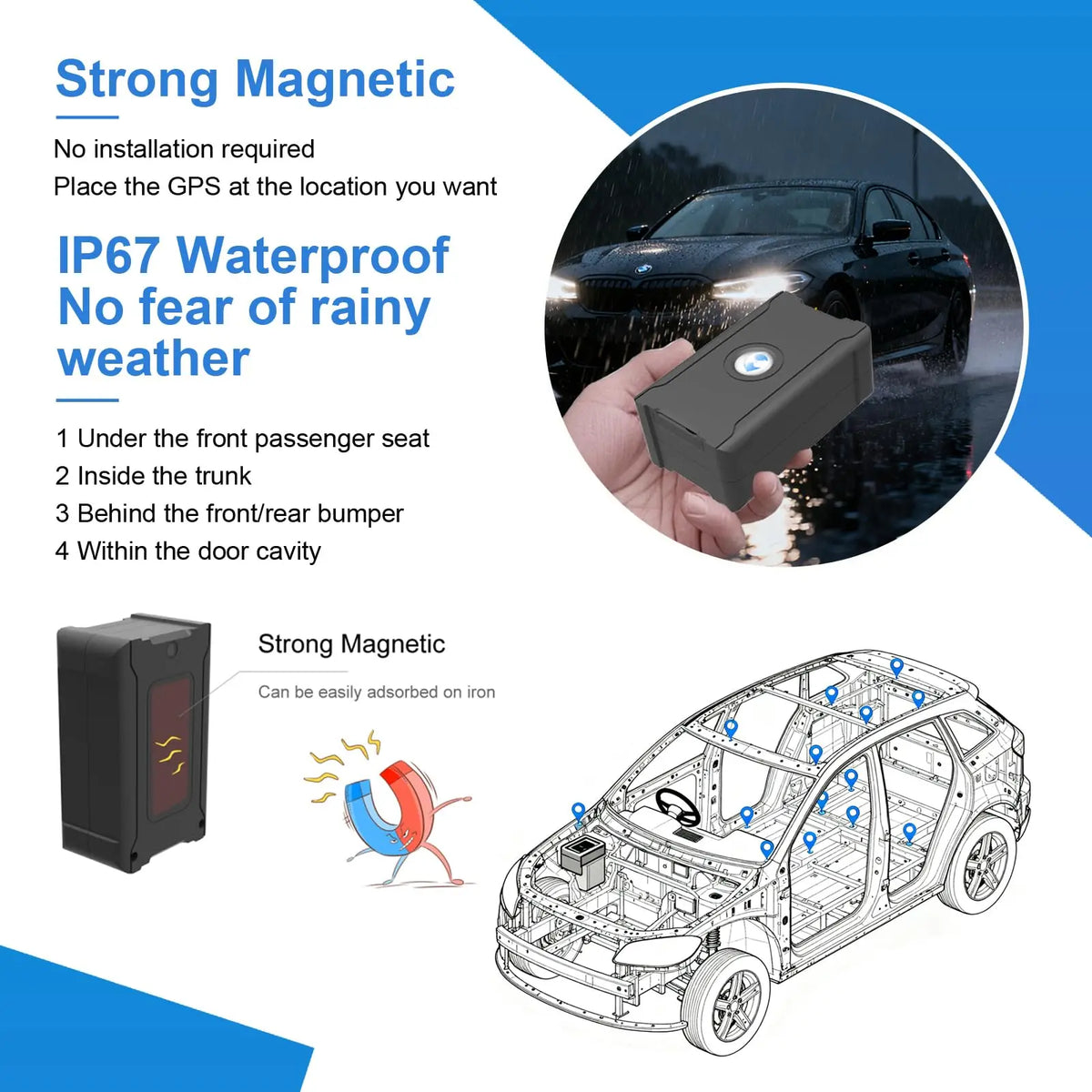 Rastreador GPS Veicular c/ Monitoramento em Tempo Real via Aplicativo // Dispositivo à Prova d'Agua c/ Função Antifurto p/ Carros, Caminhões e Motocicletas